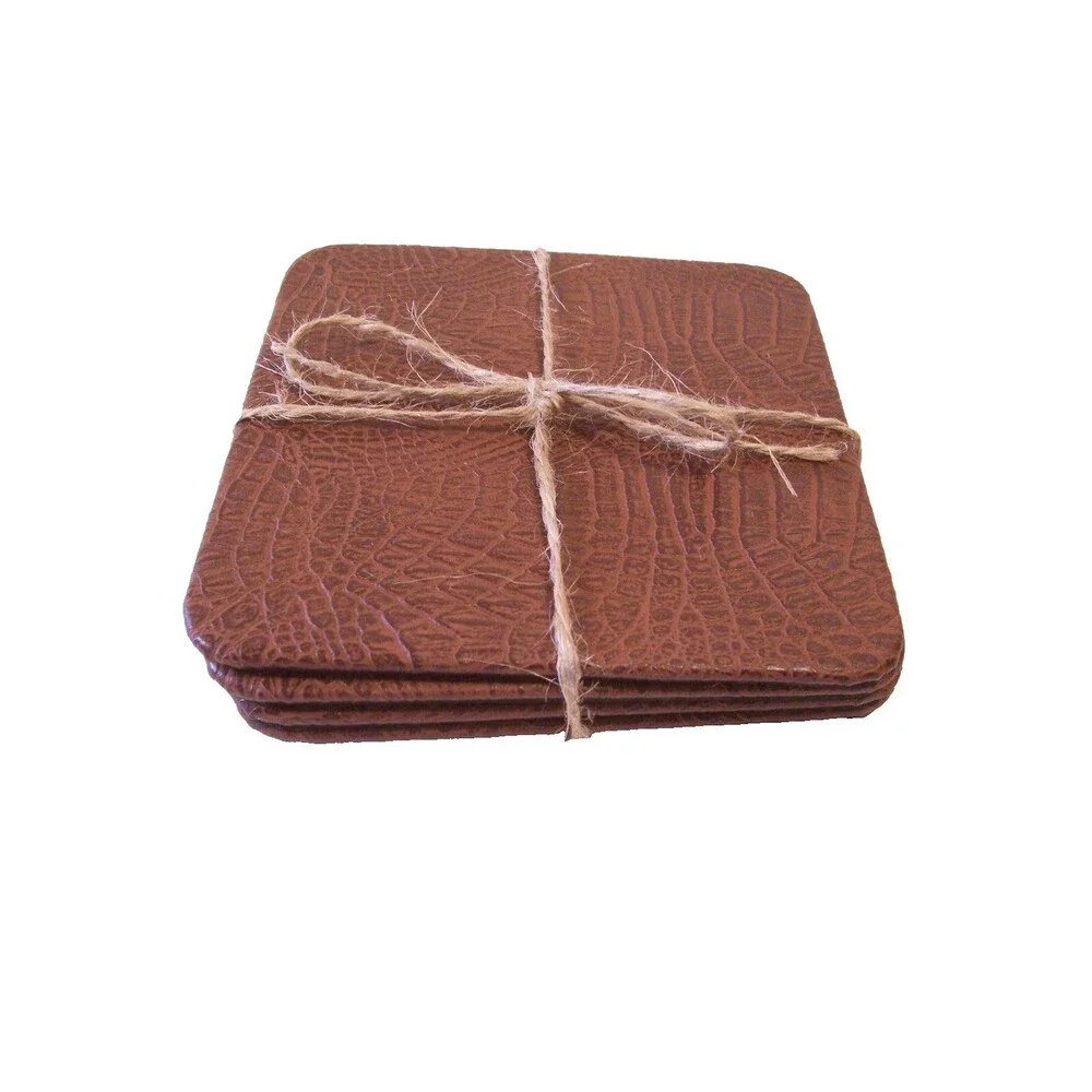 Coasters Faux Alligator Set of 8 Leather Suede Back 4 x 4 New